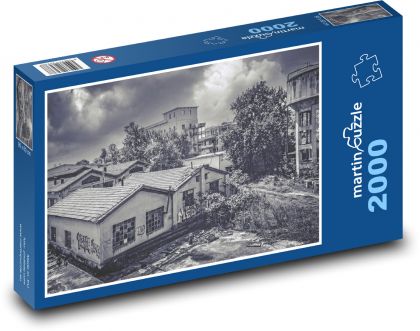 Staré budovy - opuštěné stavby, graffiti - puzzle 2000 dílků