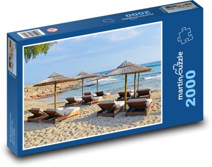 Dáždniky na pláži - letovisko, more - Puzzle 2000 dielikov, rozmer 90x60 cm 
