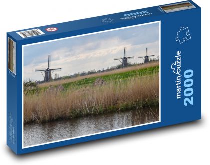 Mlýn - Nizozemsko, řeka - puzzle 2000 dílků