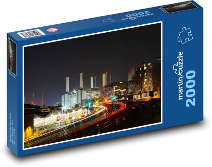 Kolej - elektrownia, noc - Puzzle 2000 elementów, rozmiar 90x60 cm