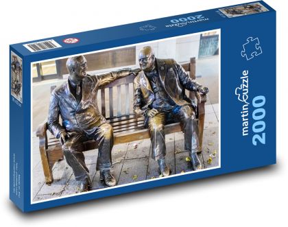 Churchill a Roosevelt - sochy, lavička - Puzzle 2000 dielikov, rozmer 90x60 cm 