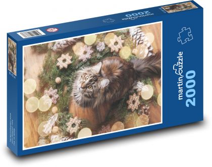 Kočka - mazlíček, vánoce - Puzzle 2000 dílků, rozměr 90x60 cm