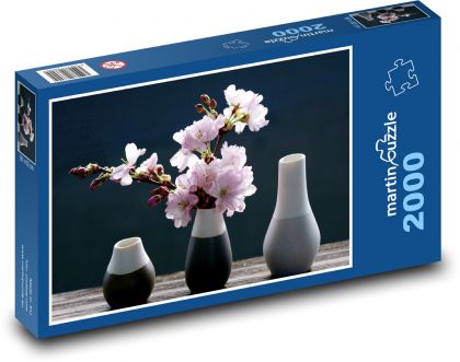 Třešňové květy - větve ve váze, rostlina - Puzzle 2000 dílků, rozměr 90x60 cm