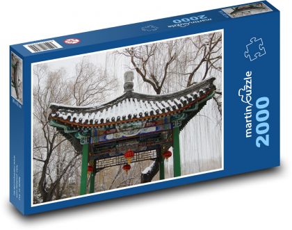 Asijská architektura - pavinon, zima - puzzle 2000 dílků