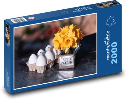 Veselé velikonoce - narcisy, vejce  - Puzzle 2000 dílků, rozměr 90x60 cm