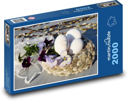 Gniazdo wielkanocne - jajka, bukiet - Puzzle 2000 elementów, rozmiar 90x60 cm