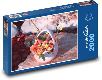 Velikonoční košík - kytice, růže - Puzzle 2000 dílků, rozměr 90x60 cm