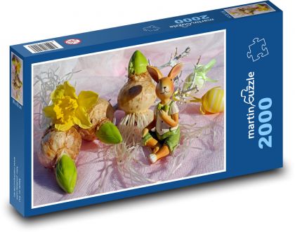 Veľkonočný zajačik - narcis, králik - Puzzle 2000 dielikov, rozmer 90x60 cm 