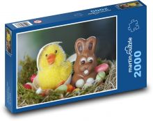 Velikonoční hnízdo - kuře, zajíc Puzzle 2000 dílků - 90 x 60 cm