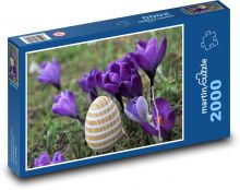 Fialové krokusy - vajíčko, jaro Puzzle 2000 dílků - 90 x 60 cm