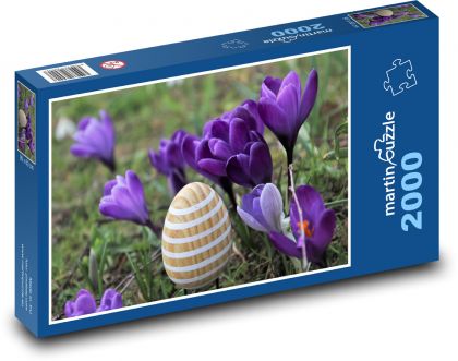 Fialové krókusy - vajíčko, jar - Puzzle 2000 dielikov, rozmer 90x60 cm 