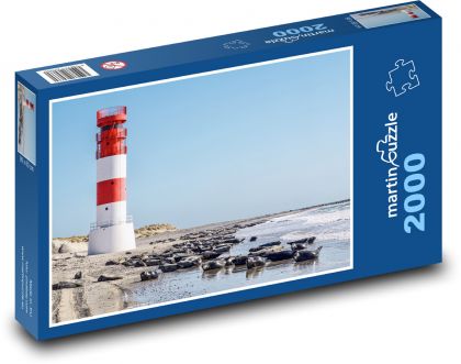 Seals on the beach - lighthouse, sea - Puzzle 2000 pieces, size 90x60 cm 