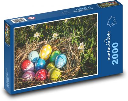 Velikonoční kraslice - vajíčka, dekorace - Puzzle 2000 dílků, rozměr 90x60 cm