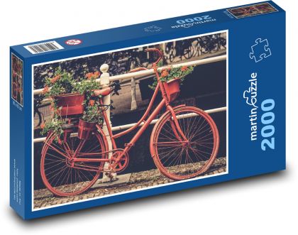 Rower - dekoracja, kwiaty - Puzzle 2000 elementów, rozmiar 90x60 cm