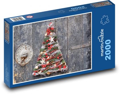 Vánoční dekorace -  vánoční koule, hvězdy - Puzzle 2000 dílků, rozměr 90x60 cm