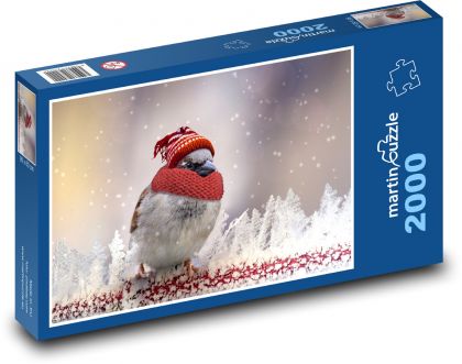 Vrabec - zima, sníh - Puzzle 2000 dílků, rozměr 90x60 cm