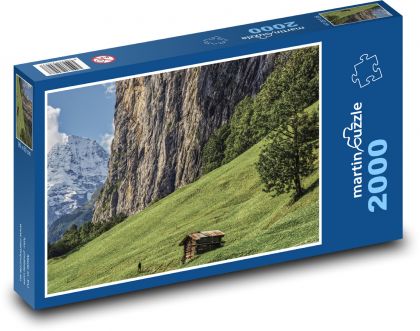 Horská chata - hora, skály - Puzzle 2000 dílků, rozměr 90x60 cm