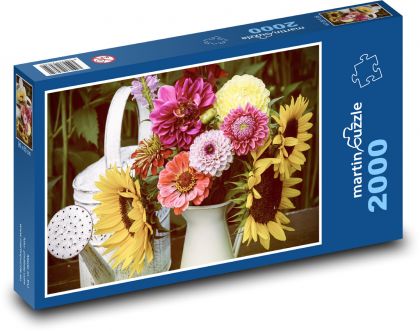 Kytice květin - slunečnice, jiřiny - Puzzle 2000 dílků, rozměr 90x60 cm