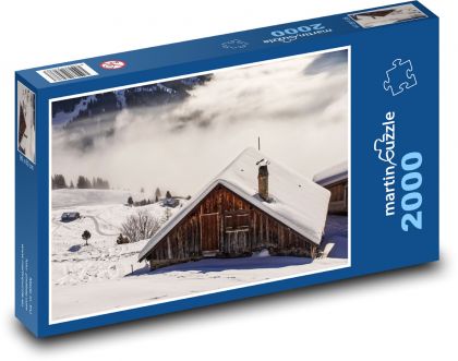 Dom na zboczu - śnieg, mgła - Puzzle 2000 elementów, rozmiar 90x60 cm
