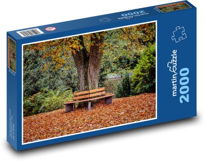 Lavička v parku - stromy, podzim - Puzzle 2000 dílků, rozměr 90x60 cm