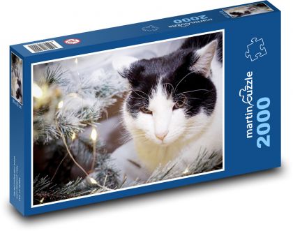 Vánoční strom - kočka, domácí mazlíček - Puzzle 2000 dílků, rozměr 90x60 cm