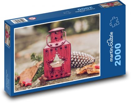 Vánoční lucerna - svíčka, vánoční čas  - puzzle 2000 dílků