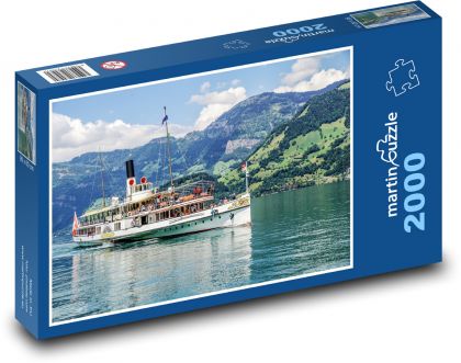 Lucernské jezero - parník, Švýcarsko - Puzzle 2000 dílků, rozměr 90x60 cm