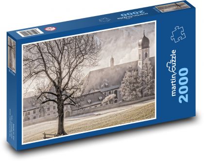 Zimní krajina - sníh, domy - puzzle 2000 dílků