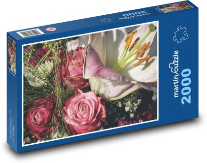 Kytice - lilie, růže - Puzzle 2000 dílků, rozměr 90x60 cm