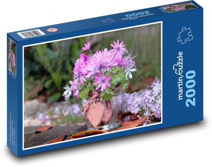 Rosa Anemone - Strauß, Herz - Puzzle - 2000 Teile