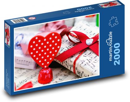 Dárky - srdce, noty - Puzzle 2000 dílků, rozměr 90x60 cm