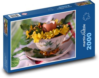 Velikonoční dekorace - vejce, květina - Puzzle 2000 dílků, rozměr 90x60 cm