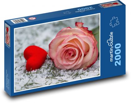 Srdce - růže,  milovat - puzzle 2000 dílků