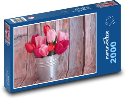 Růžové tulipány - kytice, jaro - puzzle 2000 dílků