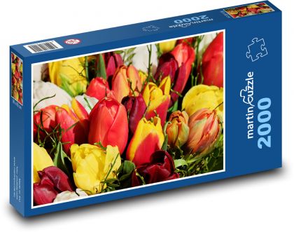 Tulipány - květiny, barevné - Puzzle 2000 dílků, rozměr 90x60 cm