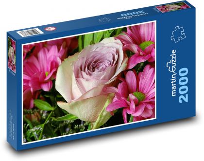 Fialové květy - růže, květina - Puzzle 2000 dílků, rozměr 90x60 cm