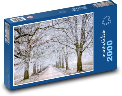 Drogi - zamarznięte drzewa, śnieg - Puzzle 2000 elementów, rozmiar 90x60 cm