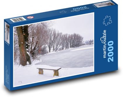 Zimní krajina - zamrzlý rybník, zima  - Puzzle 2000 dílků, rozměr 90x60 cm