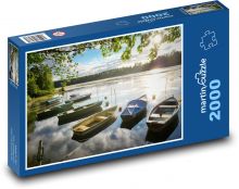 Jezero - západ slunce, lodě Puzzle 2000 dílků - 90 x 60 cm
