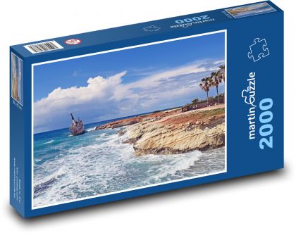 Skalnaté pobřeží - moře, vlny - Puzzle 2000 dílků, rozměr 90x60 cm