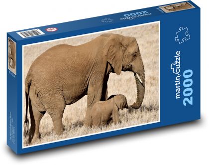 Sloni africké savany - mládě, Afrika - Puzzle 2000 dílků, rozměr 90x60 cm