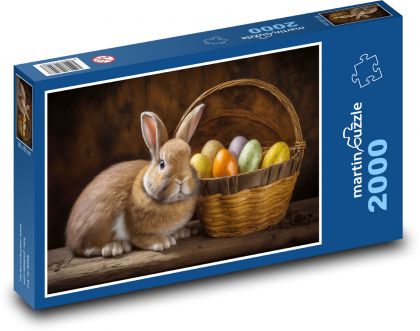 Velikonoční košík - králíček, zajíc - Puzzle 2000 dílků, rozměr 90x60 cm