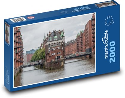 Hamburg - vodní zámek, Speicherstadt - Puzzle 2000 dílků, rozměr 90x60 cm