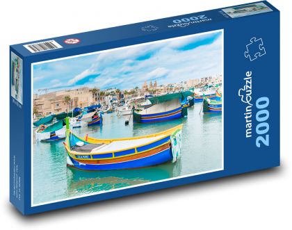 Rybářská vesnice - Malta, lodě  - Puzzle 2000 dílků, rozměr 90x60 cm