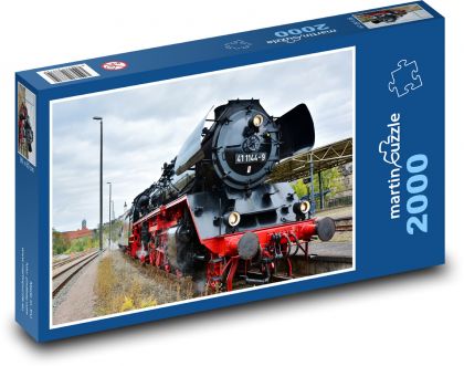 Parní lokomotiva - vlak, koleje - puzzle 2000 dílků