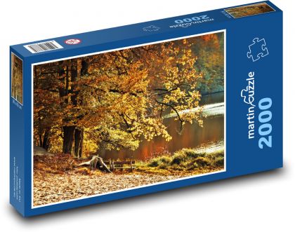 Podzimní krajina - jezero, stromy - puzzle 2000 dílků