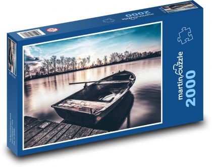 Loď - jezero, krajina - puzzle 2000 dílků