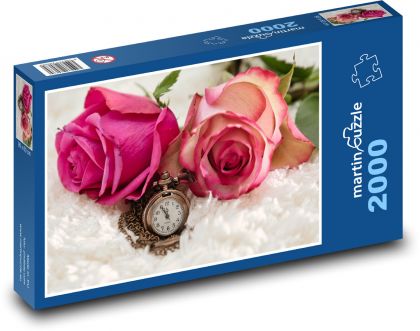 Kapesní hodinky - růže, květiny - Puzzle 2000 dílků, rozměr 90x60 cm