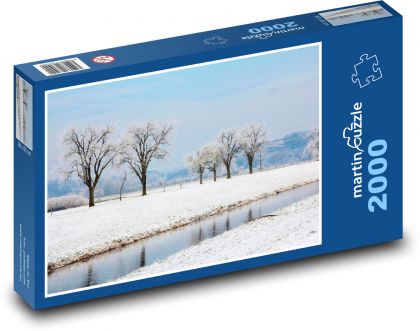 Zima - rieka, zasnežená krajina - Puzzle 2000 dielikov, rozmer 90x60 cm 