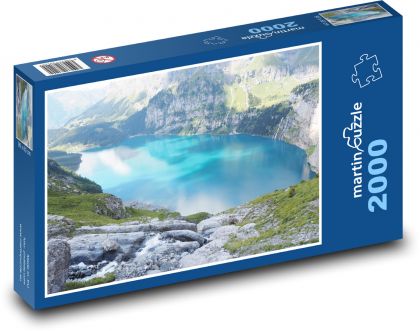Jezero Oeschinen - Švýcarsko, příroda - Puzzle 2000 dílků, rozměr 90x60 cm